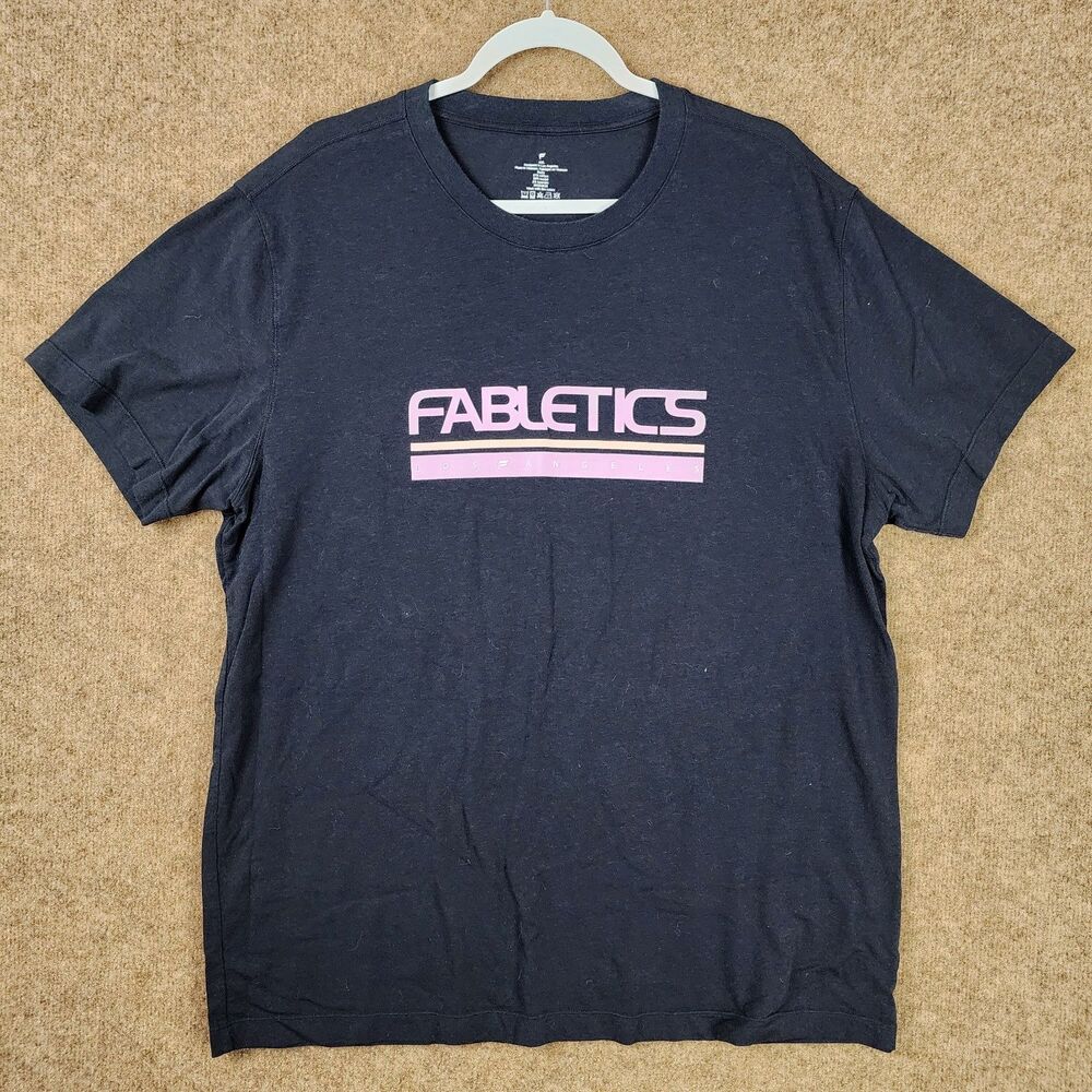 Fabletics Men T-Shirt XXL Black/Pink Graphic Short Sleeve Athleticwear Workout